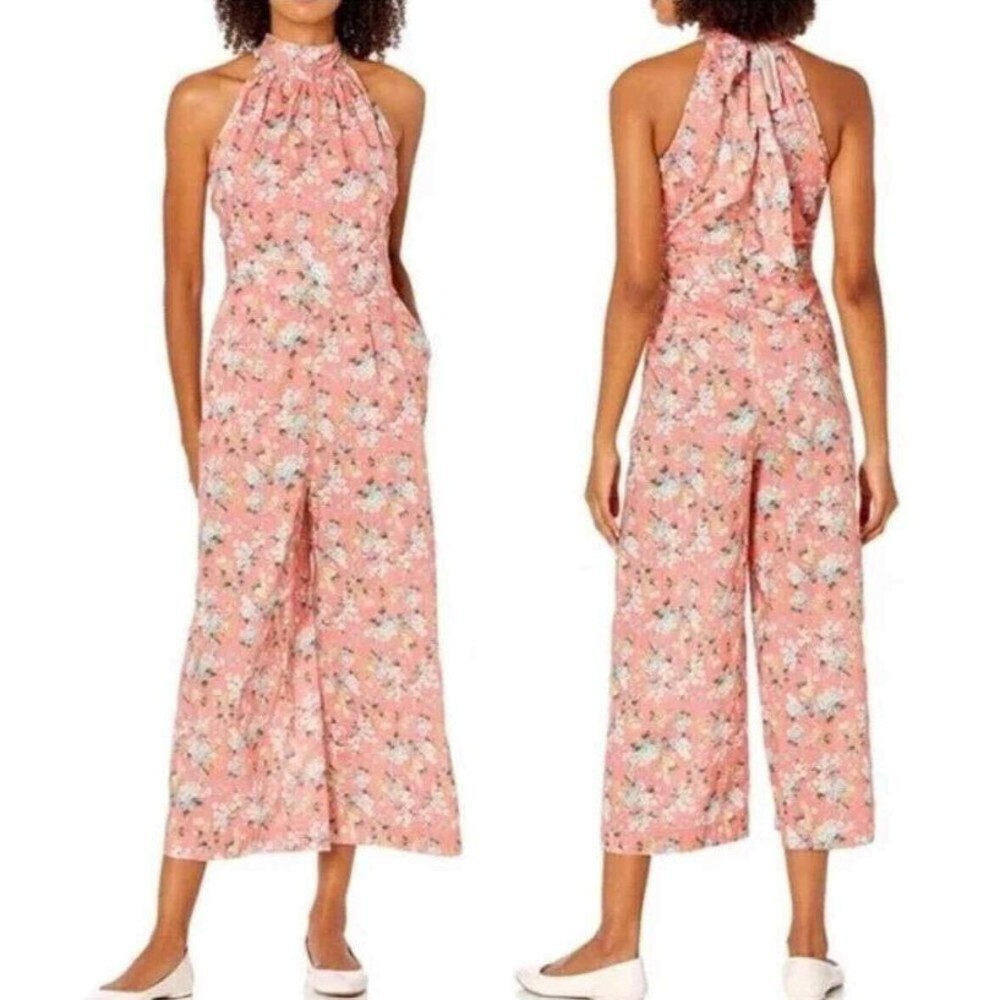 J. Crew Factory Pink Floral Halter Jumpsuit